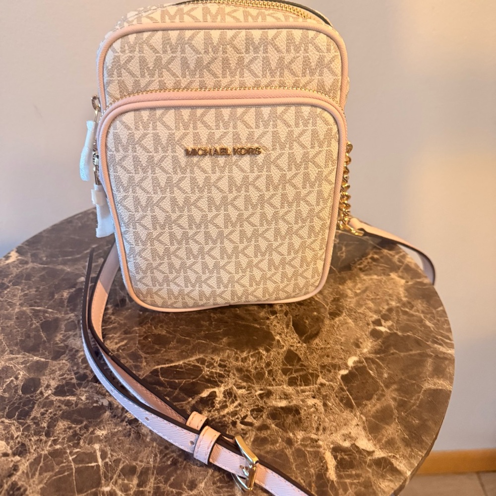 Michael Kors Cream and Pink Crossbody Bag